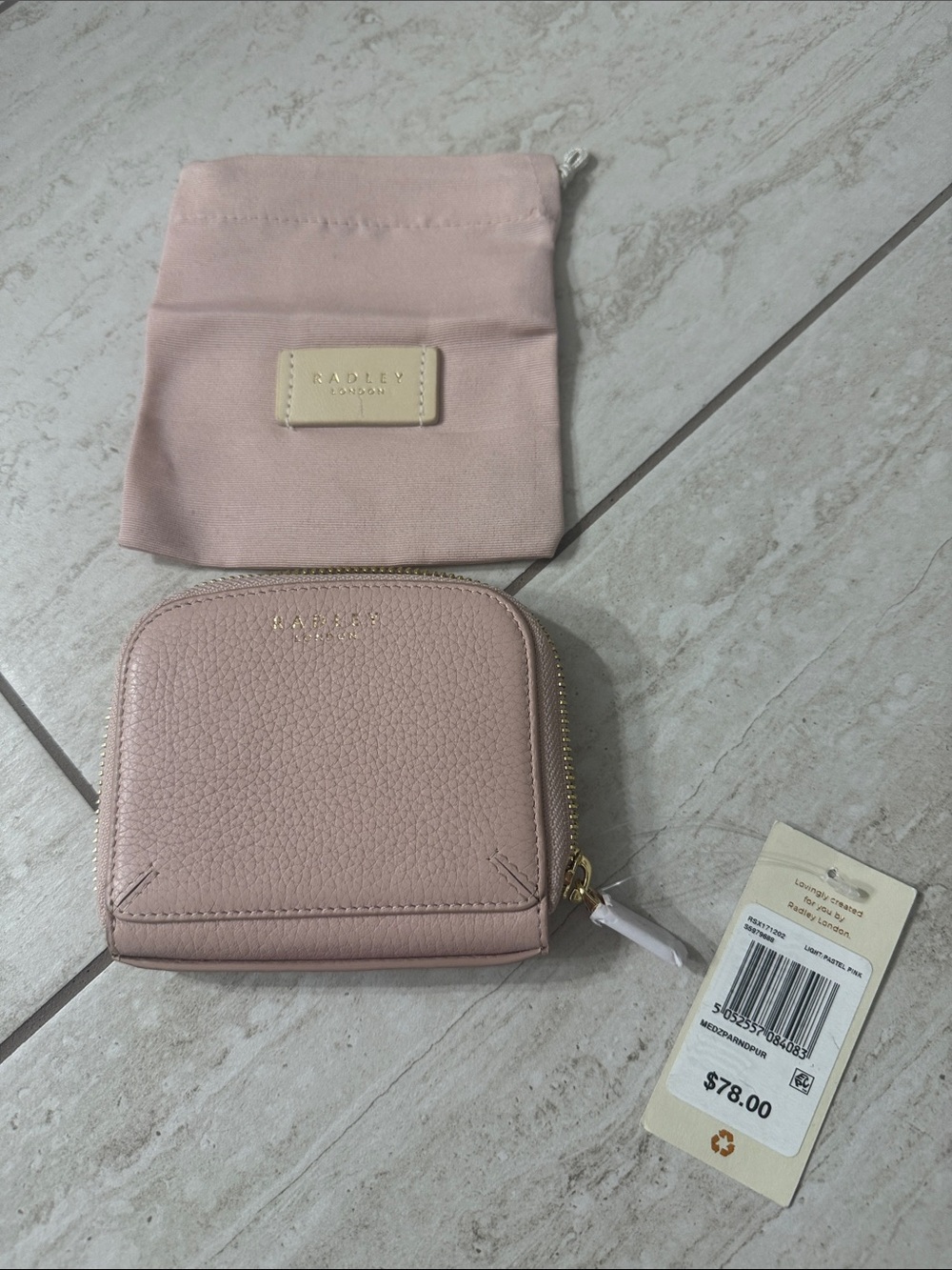 RADLEY LONDON Blush Pink Pebbled Leather Zip Wallet..nwt